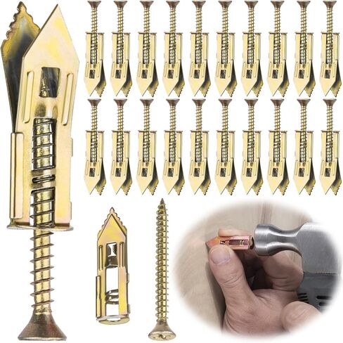 20pcs Self-Drilling Drywall Anchors with Screw, Zinc Plated Steel Drywall Anchors and Screws Kit, Heavy Duty No Drill Dry Wall Expansion Screw for Hanging Frames Wall Lamps Curtains- Gold in Saudi Arabia