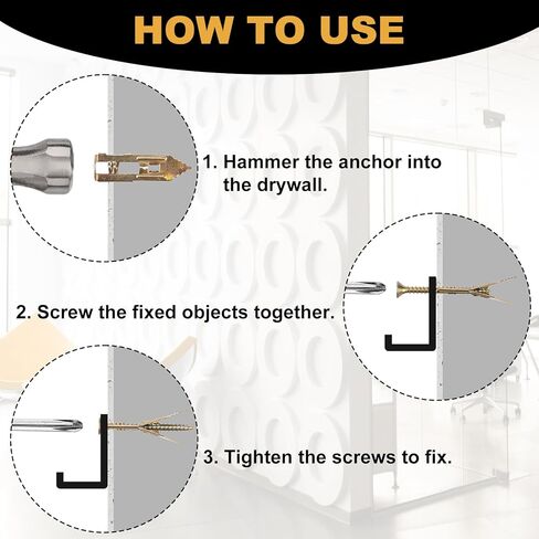 20pcs Self-Drilling Drywall Anchors with Screw, Zinc Plated Steel Drywall Anchors and Screws Kit, Heavy Duty No Drill Dry Wall Expansion Screw for Hanging Frames Wall Lamps Curtains- Gold in Saudi Arabia