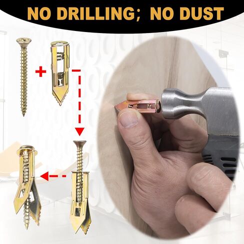 20pcs Self-Drilling Drywall Anchors with Screw, Zinc Plated Steel Drywall Anchors and Screws Kit, Heavy Duty No Drill Dry Wall Expansion Screw for Hanging Frames Wall Lamps Curtains- Gold in Saudi Arabia