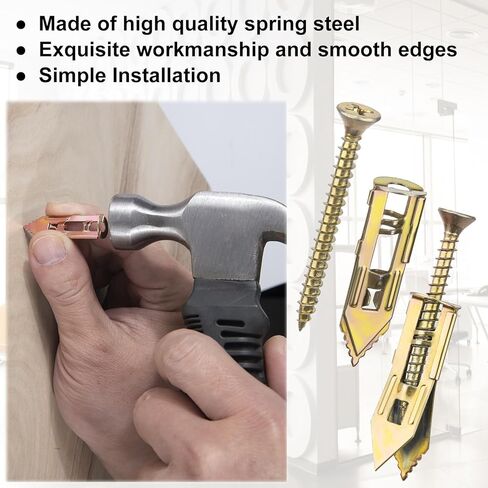 20pcs Self-Drilling Drywall Anchors with Screw, Zinc Plated Steel Drywall Anchors and Screws Kit, Heavy Duty No Drill Dry Wall Expansion Screw for Hanging Frames Wall Lamps Curtains- Gold in Saudi Arabia