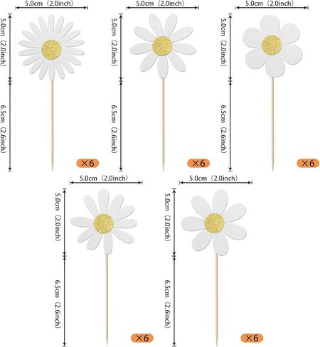RSSTARXI 24 Pack White Daisy Cupcake Toppers Glitter عباد الشمس الربيع in Kuwait