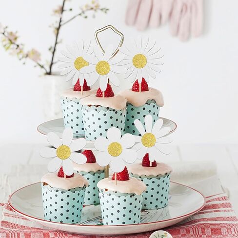 RSSTARXI 24 Pack White Daisy Cupcake Toppers Glitter عباد الشمس الربيع in Kuwait