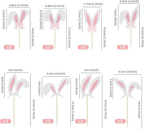 24Pcs Easter Bunny Ear Cupcake Toppers, Happy Easter Cupcake Decorations, Glitter Rabbit Ear Cake Topper for Easter's Theme Birthday Baby Shower Party Supplies in Saudi Arabia