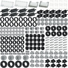 MALEKO Wheels and Axles Sets, 224pcs Car Parts and Pieces Tires Accessories Building, Construction Bulk Bricks