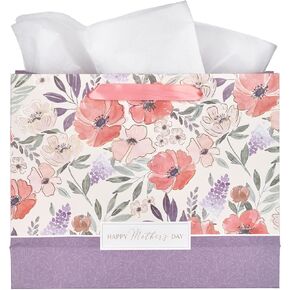 مع Love Fabulous Fabulous Happy Mother's Gift for Mom ، شملت ورقة الأنسجة ، ولوازم الحفلات/الحفلات الملهمة ، وأزهار الخشخاش الأرجواني والمرجانية مع تفاصيل الذهب ، والمناظر الطبيعية الكبيرة ، 12.5 "× 10" × 3.9 "