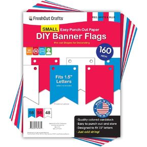 الحرف الطازجة | 160 PCS Paper DIY Banner Banner Flags و National Red و Bhite و Blue Pennant Banners ، Small (2.5 × 3.5 بوصة) ، تم إنشاء بطاقة بطاقات الولايات المتحدة على رفقات فارغة لزخارف حفلات الرابع من يوليو ،