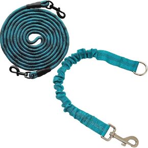 BTINESFUL 30FT Dog Tie-Out Rope + Bungee Dog Leash Extension (Blue)