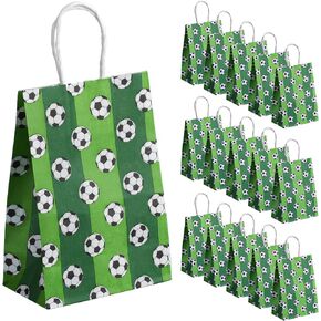AIEX 16PCS Soccer Party Party Pack ، حقائب ورقية ذات طابع كرة القدم مع مقابض ، حقائب جيدة للأطفال والكبار حفلات أعياد الميلاد (أخضر داكن)