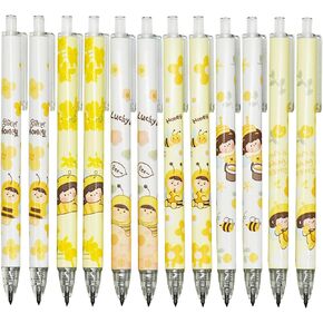 Maydahui 12 PCS Cartoon Bee Pencils Alternal Retractable HB 0.5 مم BEE BEE PRINTING PENERTING HEARY HONEL