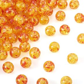 Pandahall 100pcs صافية راتنج زهرة العنبر حبات فضفاضة جولة الكرة أكريليك النار كهرمبر حبات الفواصل البرتقالية اللون الذهبي لملاء اليوغا مجوهر