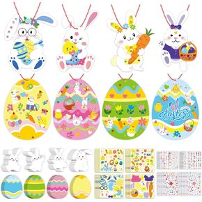 Motipuns 48 Sets Easter Crafts DIY Paper Hanging Ornament Decorations Make Your Own Egg Bunny Chick Sticker Craft for Easter Spring Party Favors Supplies(Classic Style)