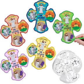 36 Sets Religious Easter Crafts Color Your Own Holy Week Crosses DIY Easter Christian Sunday School Crafts Holy Week Color Crosses for Kids School Home Activities