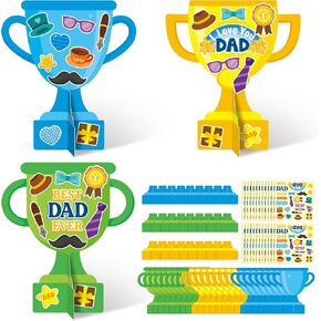 مجموعة Watinc Day's Trophy Craft Kit - اجعل 24pcs أفضل أبي Super Dad Trophy Craft ، مستلزمات الديكور الحفلات DIY ، أنشطة الترفيه الفنية الفنية العائلية في المدرسة المنزلية للأطفال
