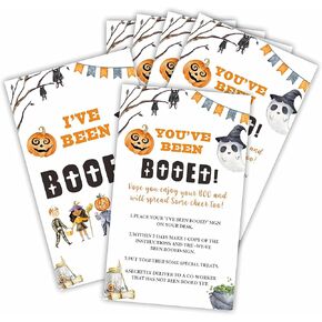 Halloween Spread Game Cards, You've Been Booed! I've Been Booed! 50 Pcs Cheer Spreading Game Cards For Co-Workers, Family, Neighbors, Halloween Party Supplies & Activities(Halloween Character) - A09