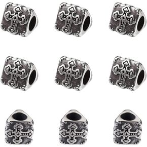 cheriswelry 10pcs prism triangular 304 الفولاذ المقاوم للصدأ الأوروبي حبات حفرة كبيرة مع عبارات فضية فضفاضة الفضة العتيقة 11 × 11 ملم ل DIY قرط القلادة المجوهرات