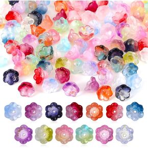100PCS Flower Beads, Colorful Glass Flower Beads for Jewelry Making Mixed Bellflower Floral Beads with Hole for Bracelets Necklaces Earrings Beading Project