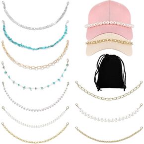 Trucker Hat Chains for Women Man Detachable DIY Trucket Bill Decoration Metal Turquoise Pearl Hat Charms for Mesh Baseball Cap Truckers Hat Decorations Purse Phone Case