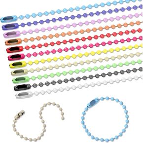 220 PCS سلسلة مفاتيح سلسلة الكرة ، سلاسل حبة الكرة 4 بوصة 11 ألوان نابضة بالحياة كرات معدنية سلسلة مع موصلات لتعليق زخرفة الزخرفة ملحقات المجوهرات صنع الحرف اليدوية DIY