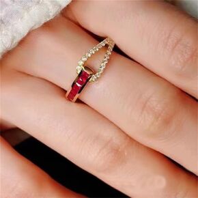 925 Sterling Silver Shiny Full Diamond Gemstone Ring 18K Gold Cubic Zirconia Promise Ruby Wide Band Cocktail Ring CZ Diamond Multi Row Ring Beatherity Congenge Band Ring Z.124 (US Code 7)