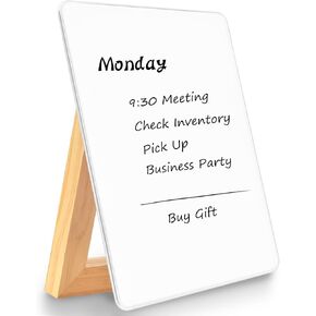 TORASO Desktop Glass Dry Erase Whiteboard, Foldable Wooden Stand, 7“ x 9.5" Small and Fancy Tabletop White Board, Desk Notepad for Office, Home, School(Stand Glass,WH)