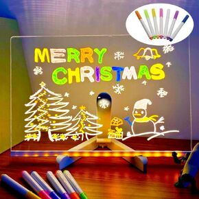 Glowing Acrylic Marker Board, LED Note Board with Colors, Acrylic Dry Erase Board with 7 Color Pen Light Clear Desktop Note Memo Board, LED Letter Message Board Note (5.9×5.9inch)