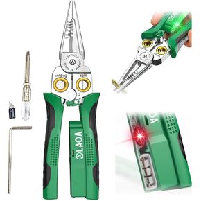 LAOA Wire Strippers with Electricity Measurement Function 8in1 Wire Stripping Pliers for Cutting and Pulling Wires Cable Scissors for Scraping and Pressing Wires with Voltage Test (LA324108)