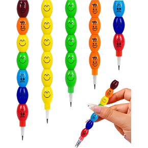 32 Pack Funny Funny القابلة للتكديس للأطفال ، وتصميم على شكل بيضة 7 في 1 مع وجوه لطيفة ، قلم رصاص سوداء مسبقًا لصالح الحفلات