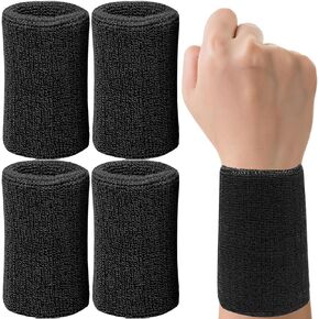 6 Inch Wrist Sweatbands Tennis Wrist Bands Absorbent Sweat Band for Men and Women Sport Long Wrist Bands, Breathable Cotton Athletic Sweatbands for Basketball, Workout, Running (4 Pack) -Light Camel