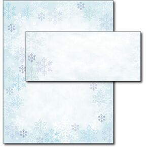 Beautiful Winter Blue Snowflakes Letterhead & Envelopes - 40 Sets - Christmas Stationery with Envelopes for Letters, Flyers, and Holiday Greetings