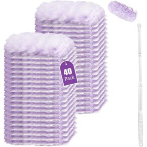 360° Duster Refills for S-wiffer Dusters,Multi Surface Thickened Heavy Duster kit for Cleaning inclue 40 Count Disposable Dust Refills with 1 Extension Handle