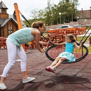 40'' Spider Web Tree Saucer Swing, Flying Round Tree Swing Set w/Adjustable Ropes, Sturdy Metal Frame, Premium Weight Capacity, All-Weather Resistant, Kids Outdoor Disk Swing (Orange)