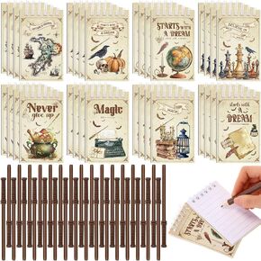 Yexiya 64 Pack Magical Wizard Notepads Set Spiral Notebooks and Wizard Wands Pencils Bulk Mini Notebooks for Magical Theme Birthday Goody Bag Filler Favors School Classroom Supplies Rewards Gift
