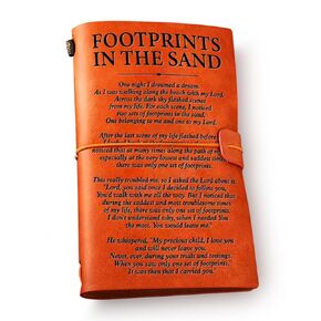 NGAEAK Christian Footprints in the Sand Leather Journal Notebook, Religious Gifts for Women Men Engraved Leather Travel Journal Birthday Graduation Christmas