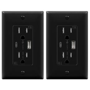 TOPGREENER USB Outlet, 20 Amp Type C USB Wall Charger Outlet, Tamper-Resistant Receptacle with 2 USB Charging Ports for iPhone 15 Series & More, Wall Plate Included, TU22036AC-W-6PCS, White, 6 Pack