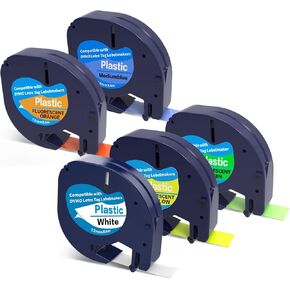 5 X Label Maker Tape Replacement for Dymo Letratag Refills 12mm Fluorescent Color Tape Compatible with Dymo Label Maker Refills Letra Tag LT-100T LT-100H QX50 Labeller