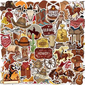 105 PCS Western Cowboy Stickers Rodeo تحت عنوان الحفلات الزخرفة الحفلات الحزب الغربي مستلزمات Cow Lover Gifts Wild Cowboy Sticker for Water Bottle Luggage Journals Scrapbook