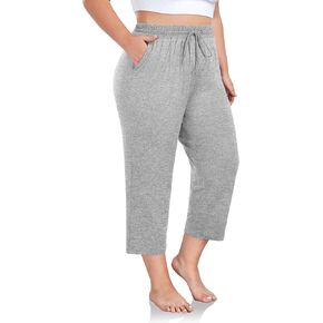 FOREYOND Womens Plus Size Capri Yoga Pants Wide Leg Casual Lounge Pants with Pockets Drawstring Loose Pajama