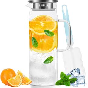 Yirilan Glass Pitcher, 2 Liter(68oz) Water Pitcher with Lid and Spout, Large Pitchers for Drinks, Glass Water Carafe, Glass Jug, Beverage Pitcher