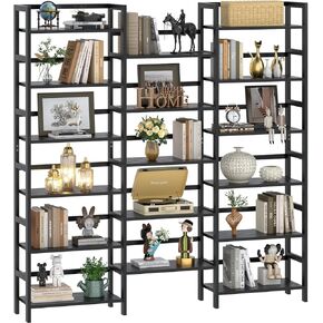 Homykic Bamboo Triple Wide Shallow Bookshelves and Bookcases, 6-Tier 6ft Tall Bookshelf with 17 Open Display Shelves, Super Large Freestanding Book Shelf for Home Office, Bedroom, Living Room, Black