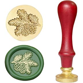 Pinecone Wax Seal Seal Stamp Vintage Brass Stamp Head مع مقبض الخشب لدعوة الزفاف أظنفة عيد الميلاد