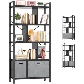 armocity Geometric Book Shelf with Drawers - 5 Tier Tall Bookcase Modern Bookshelf Display Standing Bookshelves with Storage for Living Room, Bedroom Home Office, Grey Oak