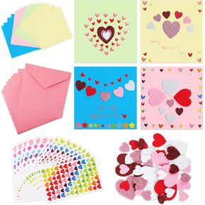 Zonon 16 Pack Valentines Crafts Card Card Valentines Day Kits for Kids Foam Heart Sticker Craft DIY kits charvesit for Boys Girls Classroom Exchange Gifts (Pink)