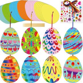 Worldbazaar 36 مجموعات الحرف Easter Scratch for Kids أنشطة عيد الفصح شنق الحلي الشجرة ديكورات البيض خدش قوس قزح مجموعات عيد ميلاد حفلات جيدة