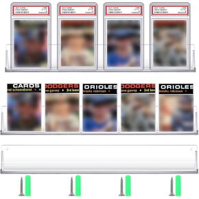 2 Pcs Sports Baseball Card Display Shelf Wall Mount, Hold 8 Graded or 10 Trading Cards, Acrylic Display Case Sleeved Compatible with Psa SGC Graded Trading