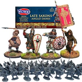 قامت Wargames بتسليم المنمنمات المتأخرة Saxon Anglo Dane 28 مم ، 60 شخصيات بلاستيكية صلبة مفصلة للغاية للألعاب المصغرة التاريخية ، و fyrd و huscarls