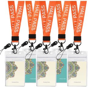 6 Pack Hall Pass Lanyards ، تمريرات المدرسة للفصول الدراسية ، Hallpass للحمام ، المكتبة ، المكتب. البرتقالي