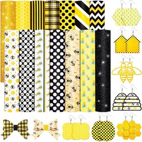 14 PCS Faux Leather Leather Sheets Summer Bee Pertic Prateg Leatele Sheet Glitter Faux Paux Place Sheet for أقراط صناعة رأسها ، 8.3 × 6.3 بوصة