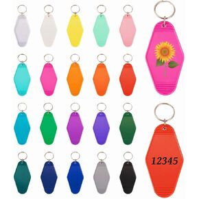 20pcs Motel Keychain فارغة فندق مفتاح الأساسي التسامي القديم القديم القديم البلاستيكي knombus keychain keychain ل DIY الحرف اليدوية علامة تسمية السوستة يسحب backpack شنقا صنع 20 ألوانا