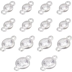 PH PandaHall 925 Sterling Silver Rhinestone Links 16pcs 3 Styles Jewellery Connectors Cubic Zirconia Charms Crystal Pendants Attachment Diamond for Bracelet Necklace Making DIY Crafts 7.4~10mm