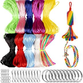 Nylon String for Bracelets,10Colors Nylon Cord with 40pcs Keychain Lanyard Accessories,Chinese Knotting Cord Waxed String Beading Thread for Bracelet Necklace Wind Chime Jewelry Making Crafts